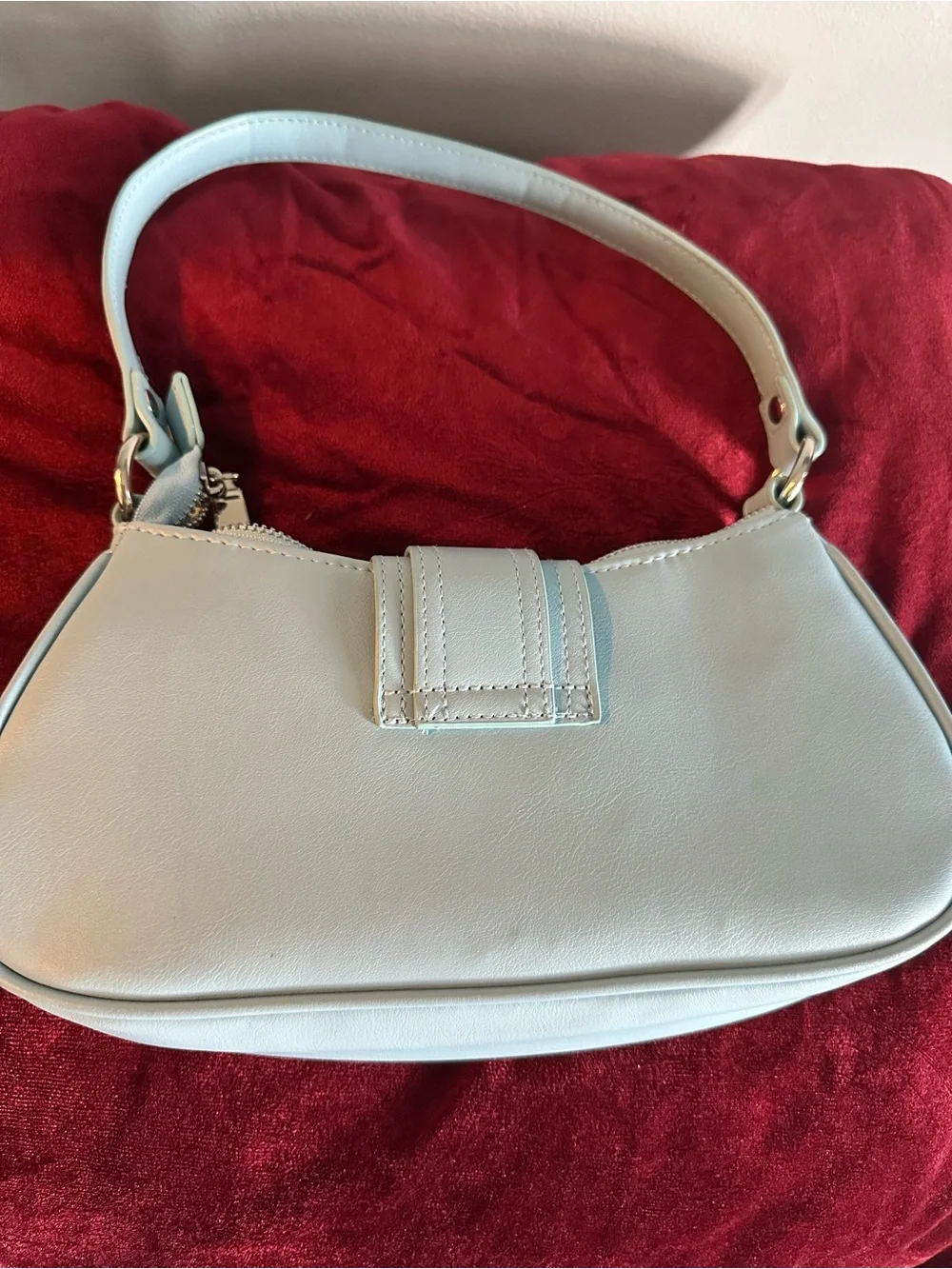 Light Blue Leather Shoulder Bag with Front Buckle